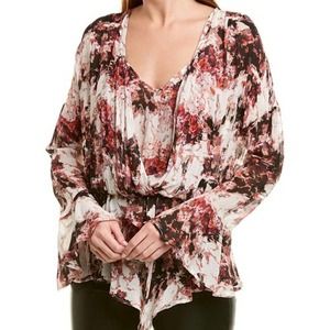 IRO PARIS Pink and Ivory Floral Ruffle Blouse